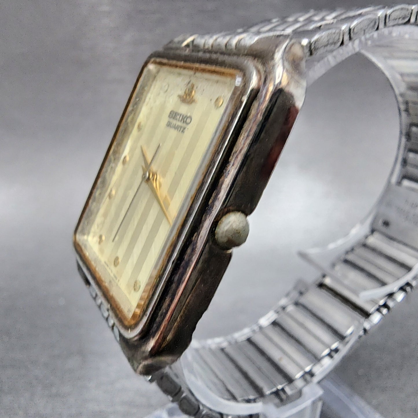 Seiko Tank Watch Men 27mm Champagne Dial Silver Tone Rectangle V701-5K90 PARTS