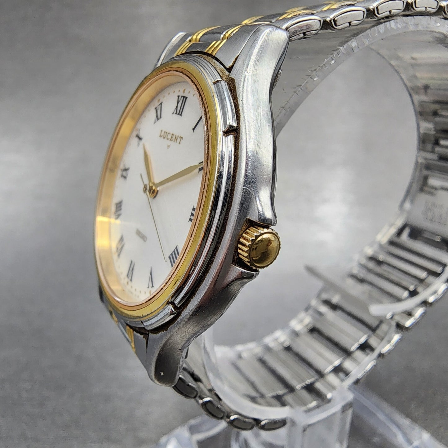 Seiko Lucent Watch Men 33mm White Dial Two Tone 5e21-6b0a New Battery