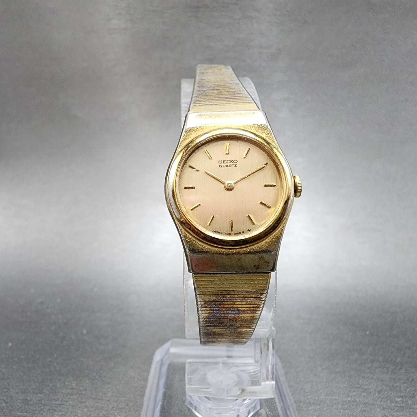 Seiko Watch Women 20mm Gold Dial Gold Tone Round 1400-0039 New Battery