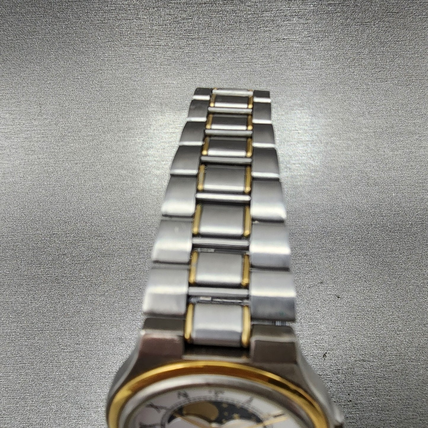 Gruen Moonphase Watch Men 34mm White Dial Two Tone Date Round New Battery