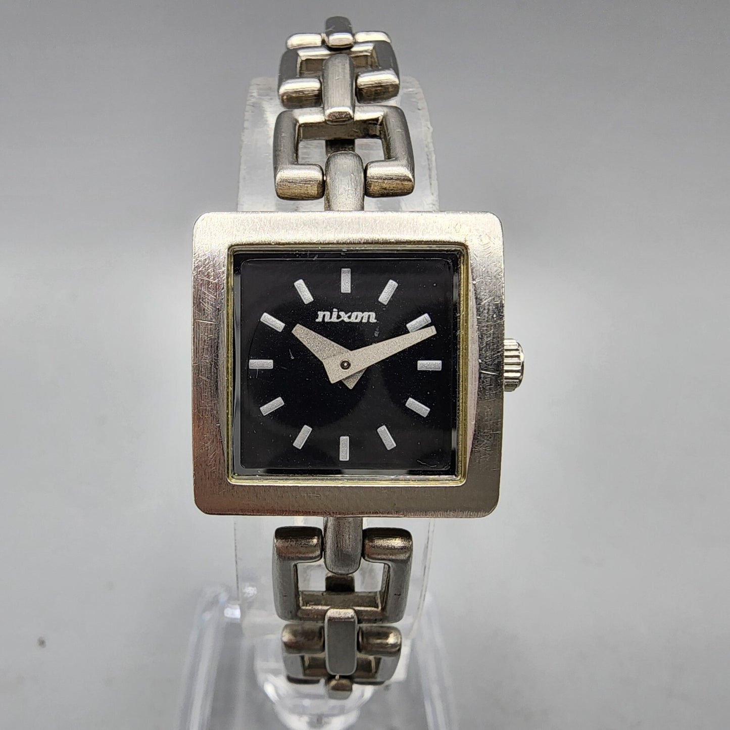 Nixon The Charm Watch Women 19mm Black Dial Silver Tone Square New Battery