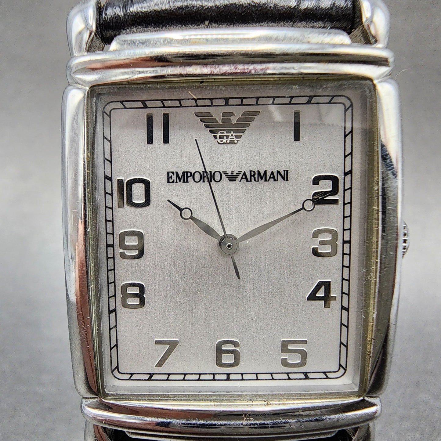 Emporio Armani Tank Watch Men 29mm Silver Dial Steel Rectangle AR-0231 New Batt