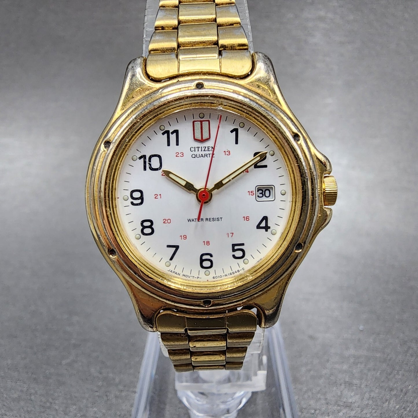 Citizen Watch Women 27mm White Dial Gold Tone Date 6010-S37668 New Battery