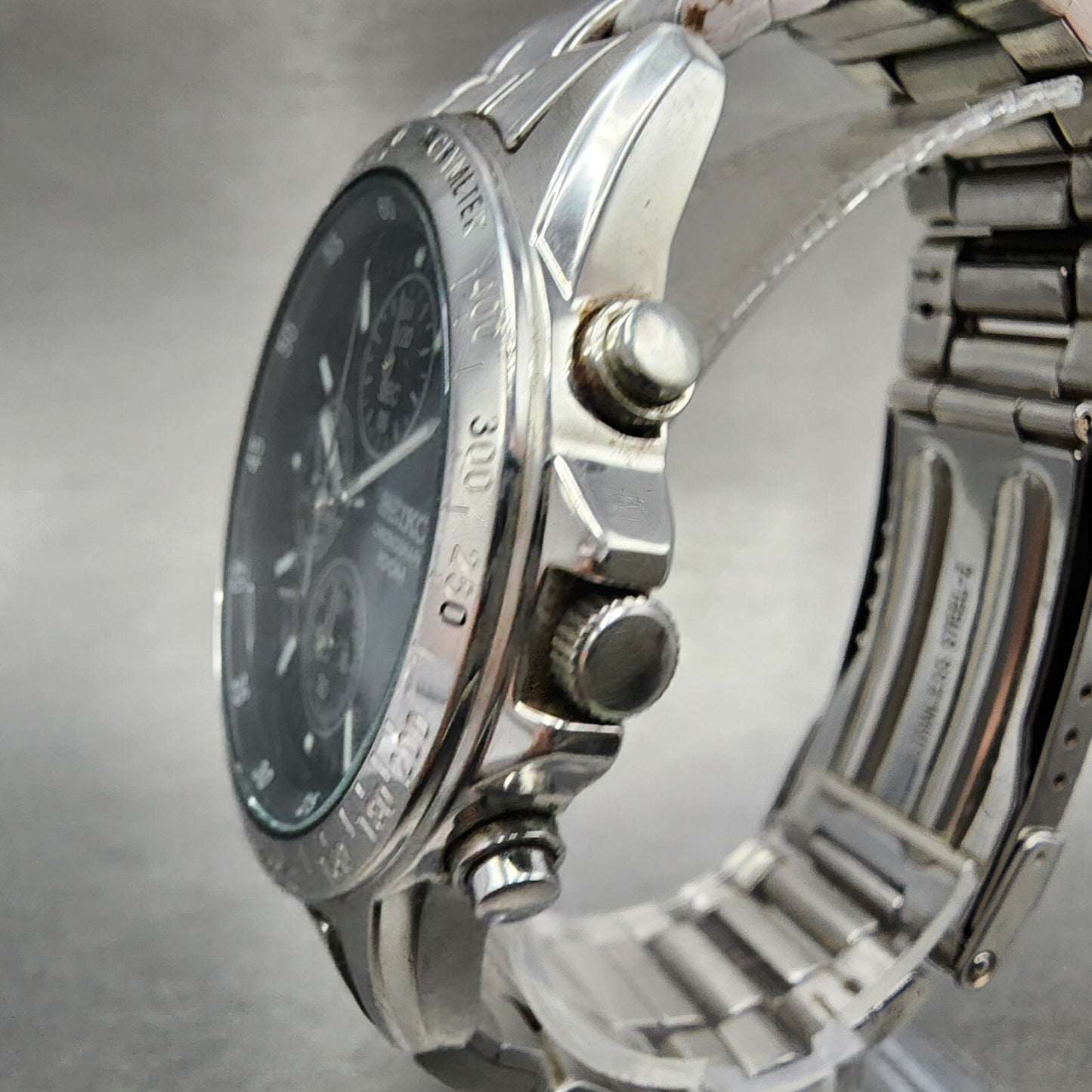 Seiko Chronograph Watch Men 38mm Black Dial Silver Tone Date 7t92-0dw0 New Batt