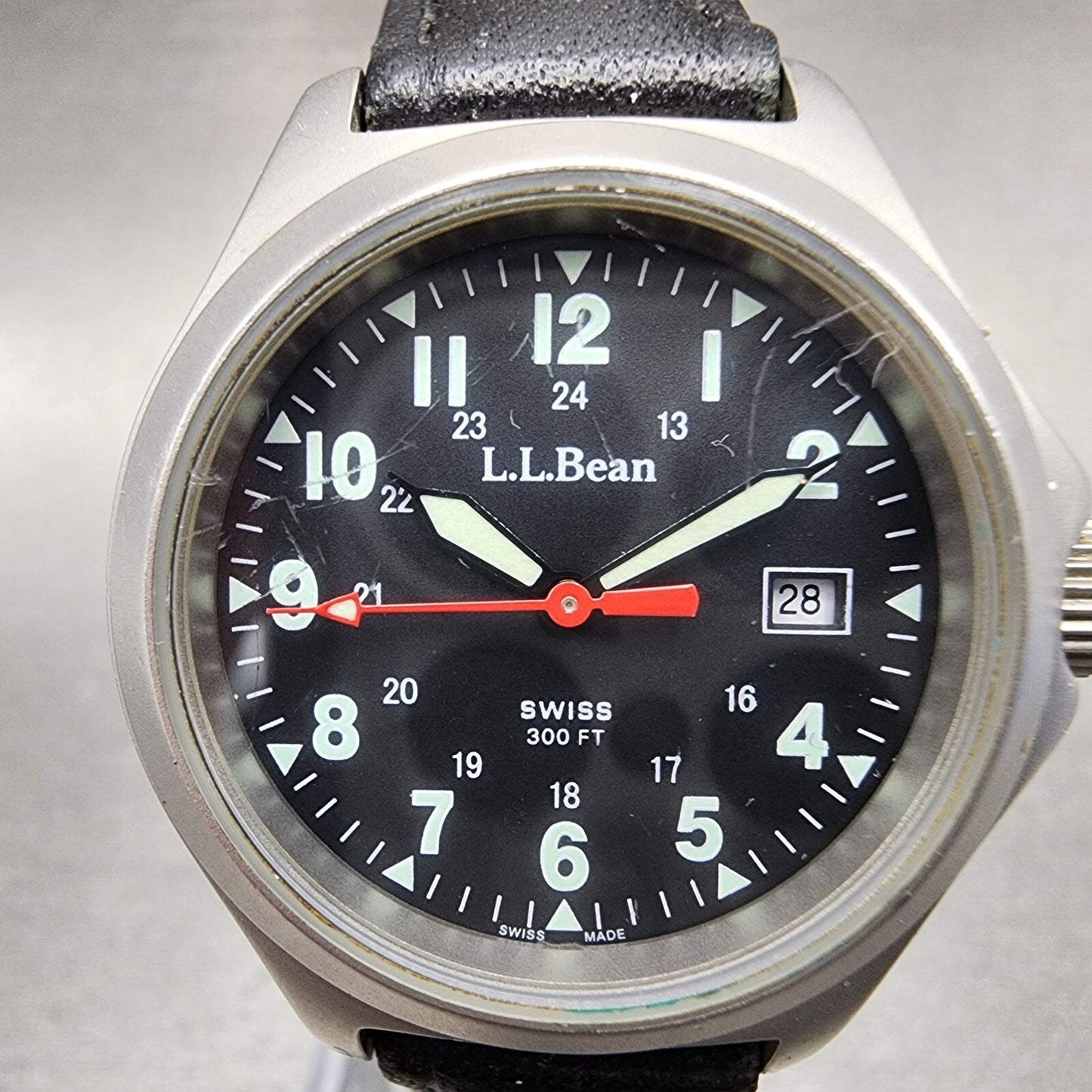 LL Bean Watch Women 30mm Black Dial Gray Tone Date Round Swiss PARTS
