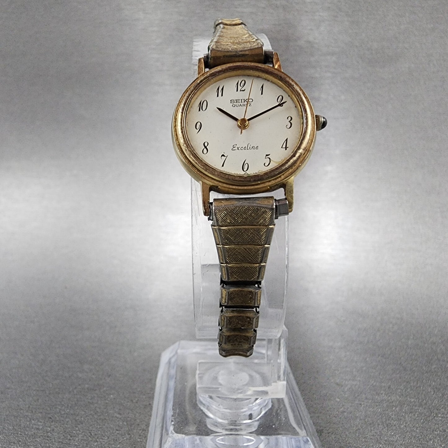 Seiko Exceline Watch Women 22mm White Dial Gold Tone Round 7321-0070 New Battery