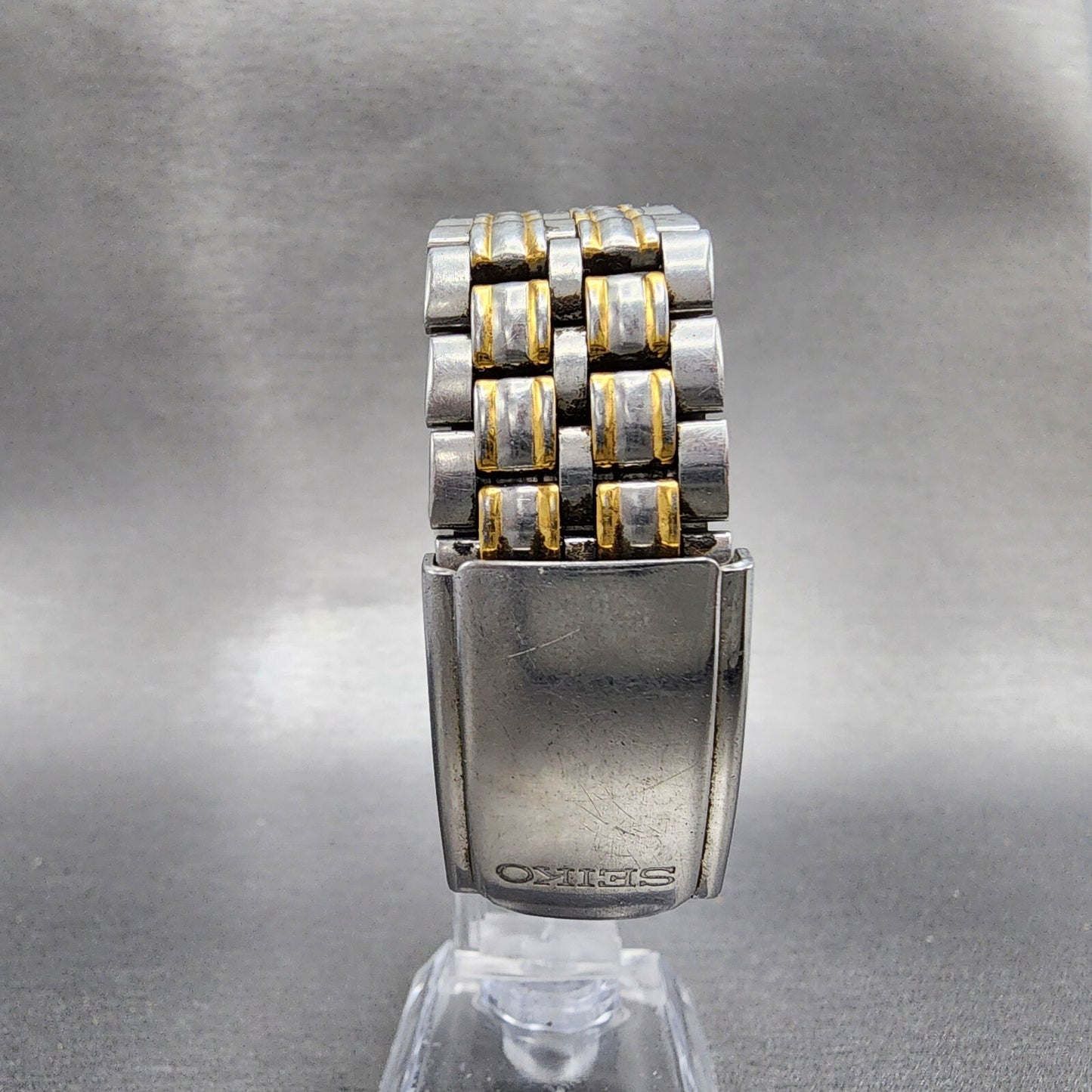 VTG Seiko Tank Watch Men 28mm Gray Dial Two Tone Daydate Rectangle New Battery
