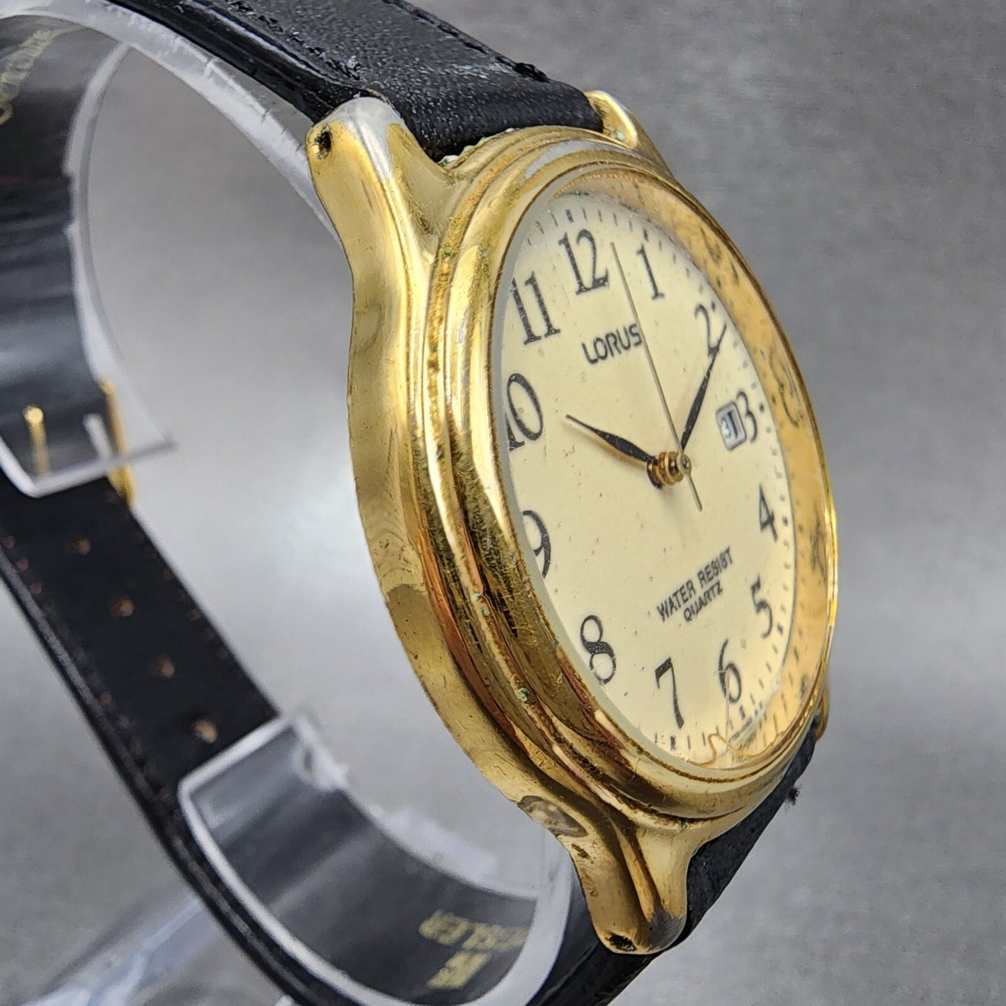 Lorus Watch Men 35mm Cream Dial Gold Tone Date Round V732-0A90 New Battery