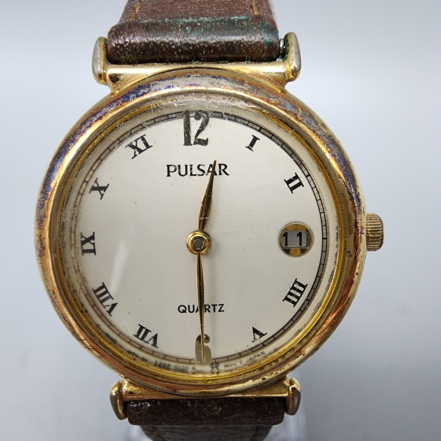 VTG Pulsar Watch Women Gold Tone Cream Dial Date 25mm Round V249-0030 New Batt