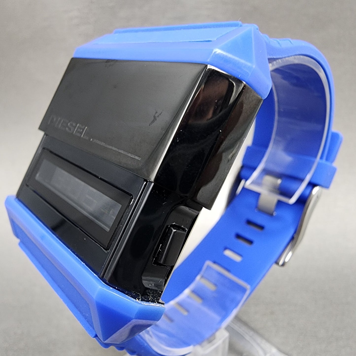 Diesel Digital Watch Men 48mm Digital Blue Tone Black Dial Rectangle New Battery