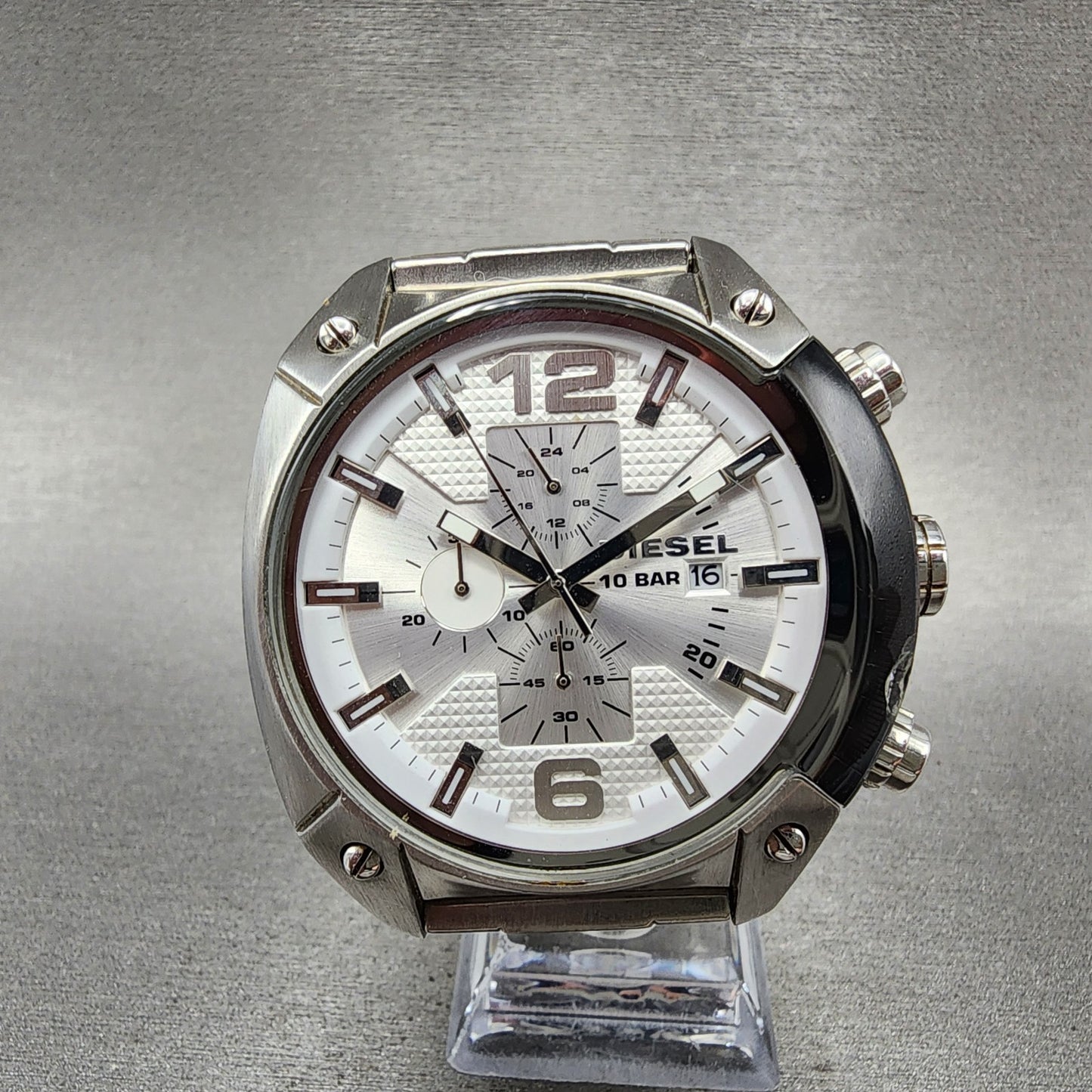 Diesel Overflow Chronograph Watch Men 50mm White Dial Steel Date Round New Batt