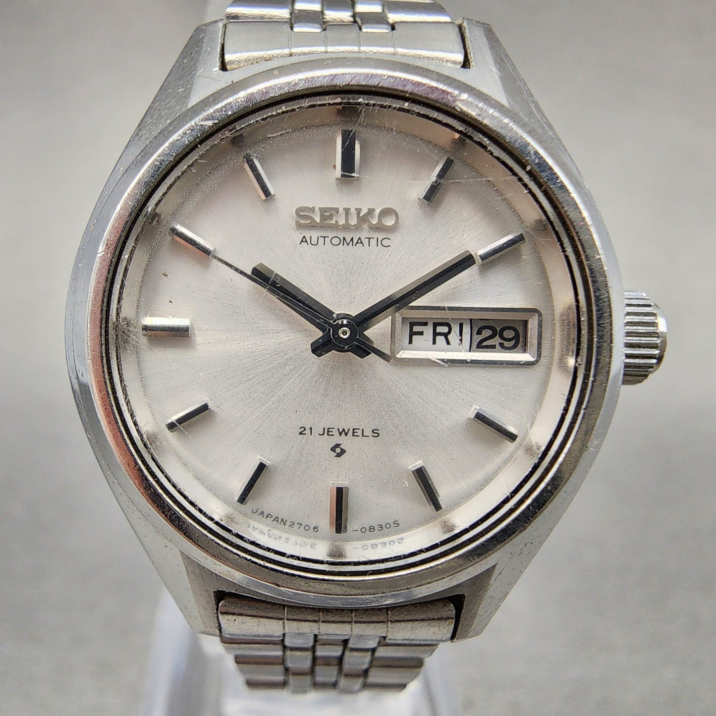 Seiko Automatic Watch Women 24mm Silver Dial Silver Tone Daydate 2706-0290 Runs