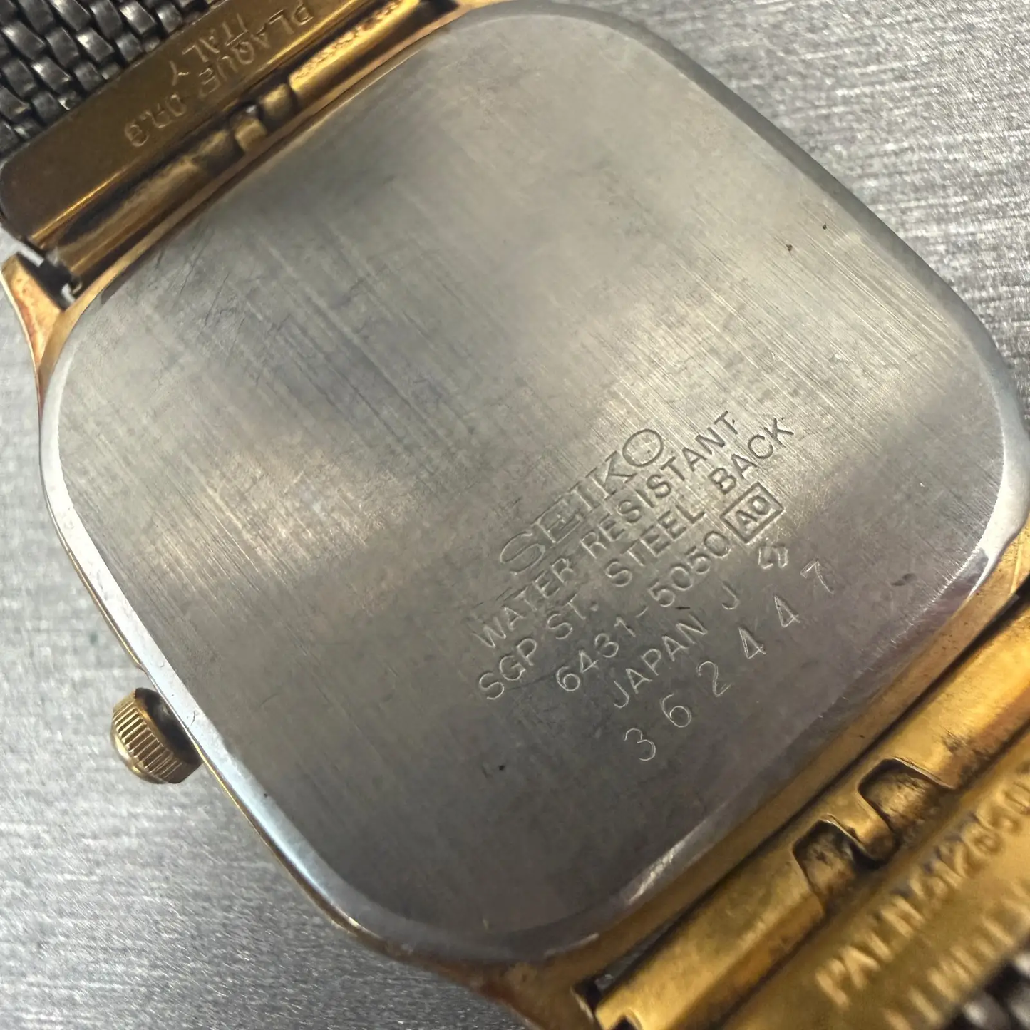 Seiko Watch Men 30mm Gold Dial Gold Tone Rectangle 6431-5050 New Battery10
