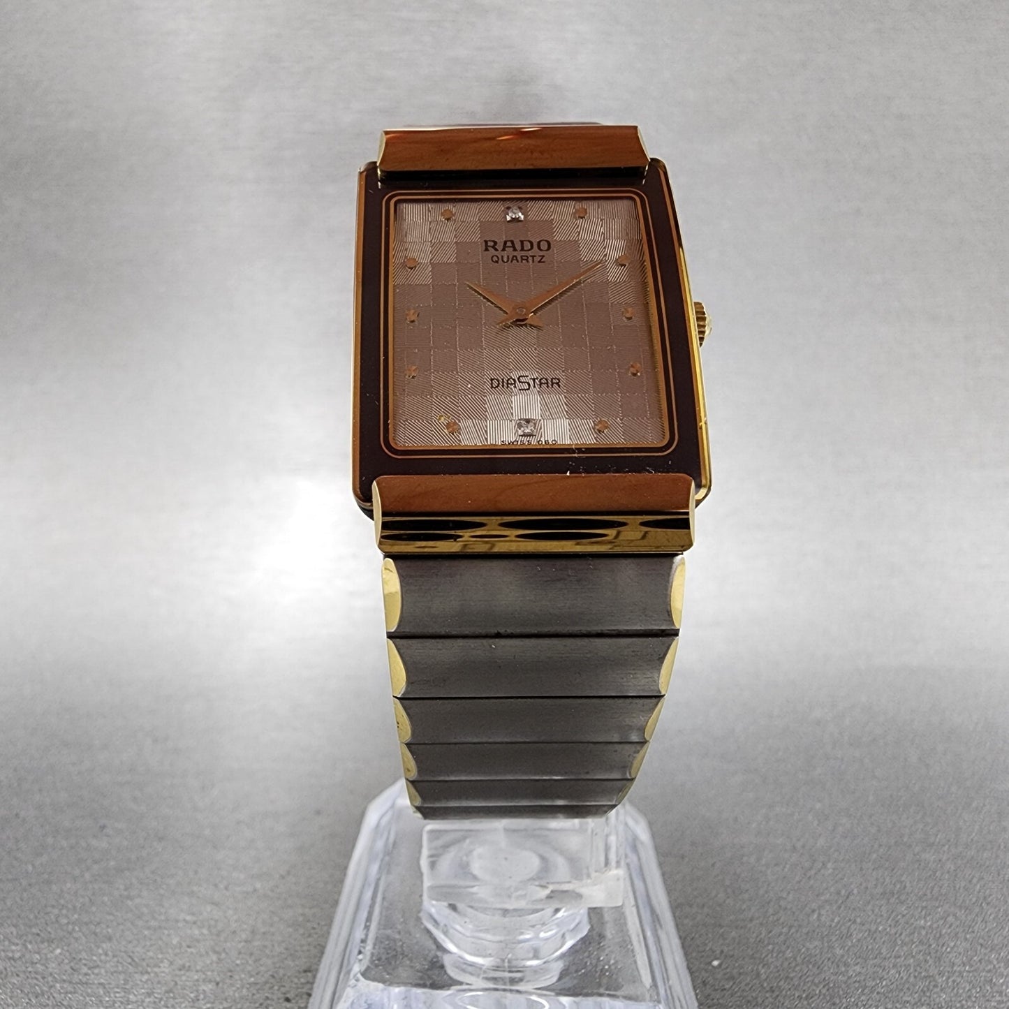 Rado Diastar Watch Men 23mm Gray Dial Black Tone Rectangle 153.0522.3 New Batt