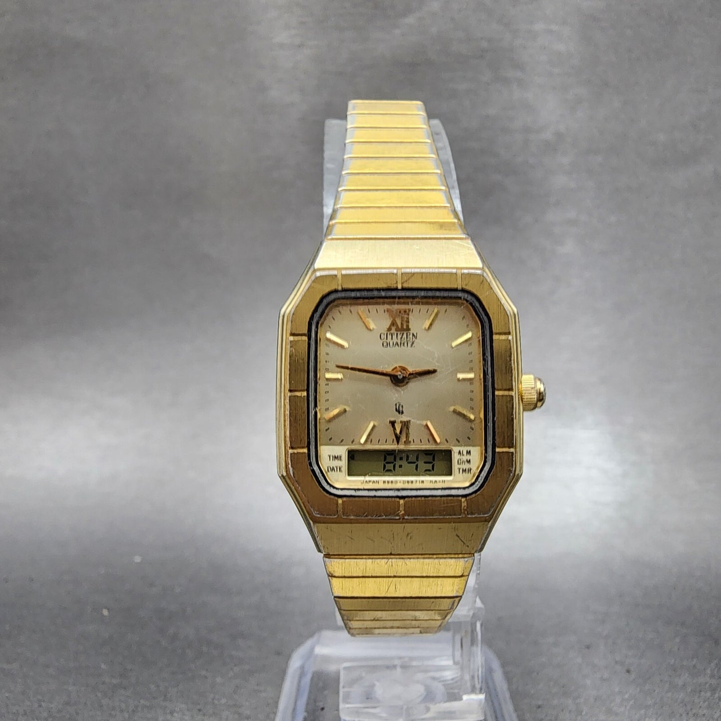 Citizen Analog Digital Watch Women 23mm Champagne Dial Gold Tone New Battery