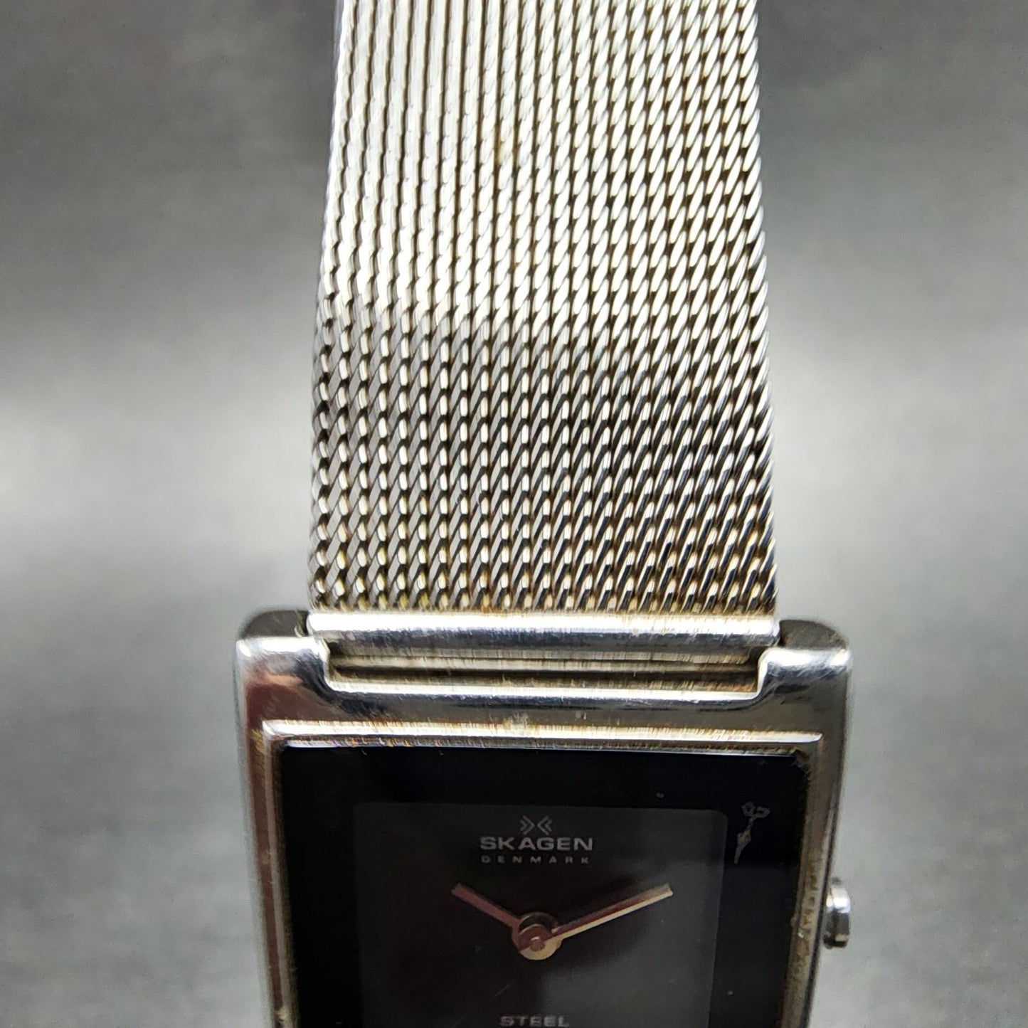 Skagen Tank Watch Women 23mm Black Dial Stainless Steel Rectangle New Battery