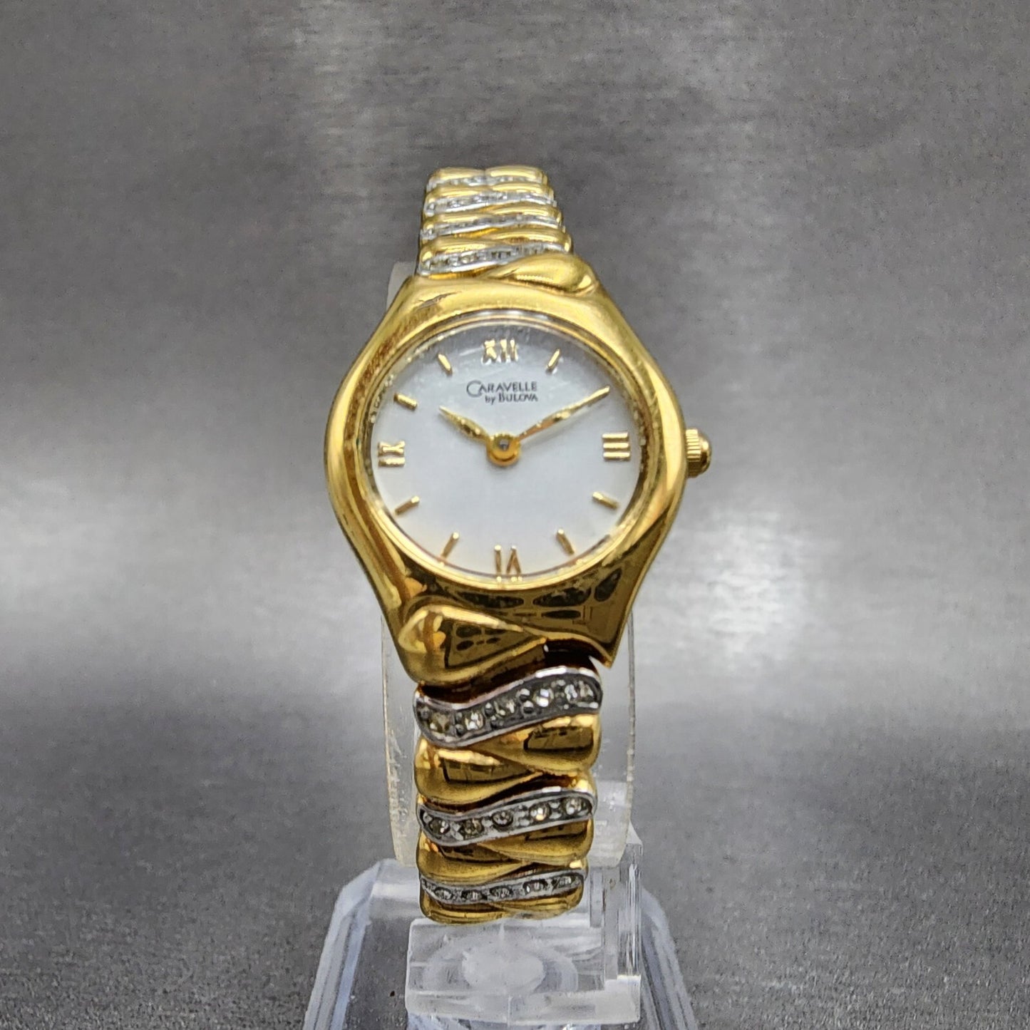 Bulova Caravelle Watch Women 21mm White Dial Two Tone Crystal Accents New Batt