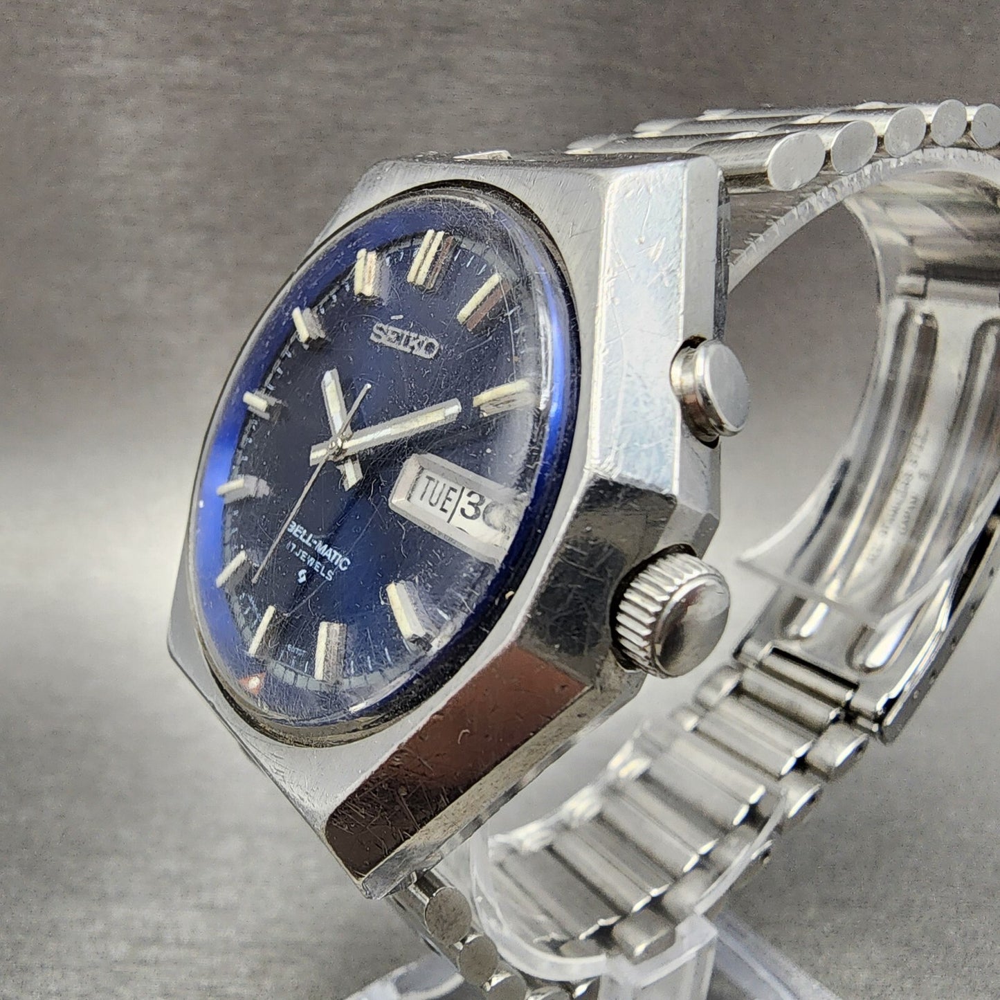 Seiko Bell Matic Watch Men 40mm Blue Dial Steel Daydate Octagon 4006-6059 Runs