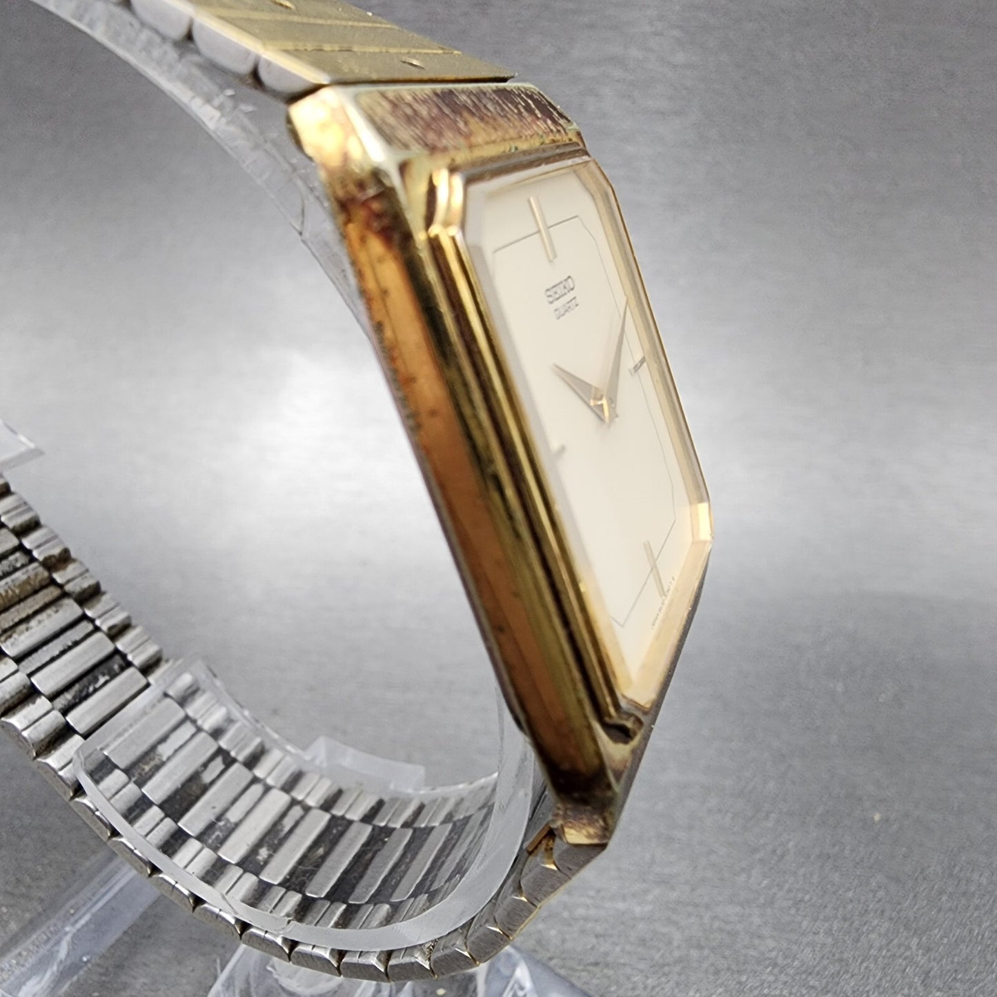Seiko Tank Watch Men 27mm Cream Dial Gold Tone 6430-5140 New Battery