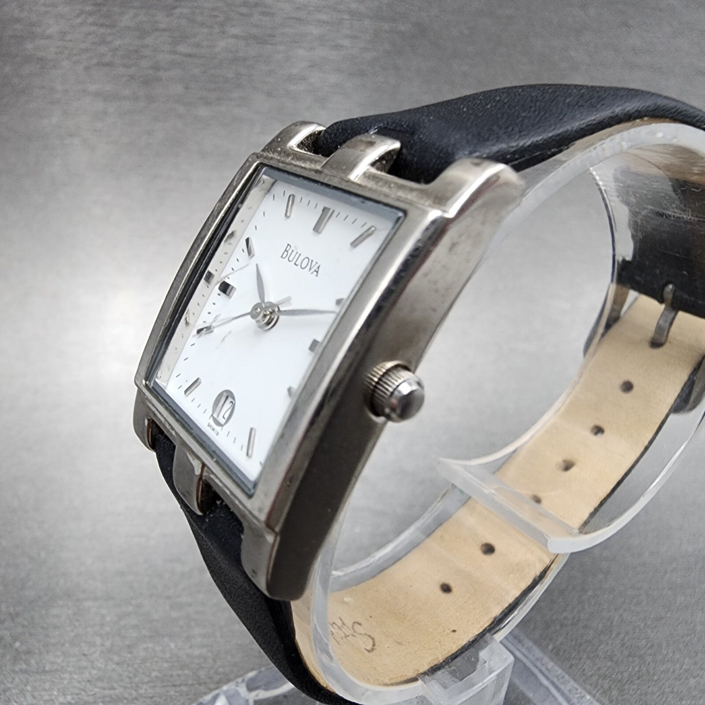 Bulova Tank Watch Women 21mm White Dial Silver Tone Date Rectangle New Batt B123