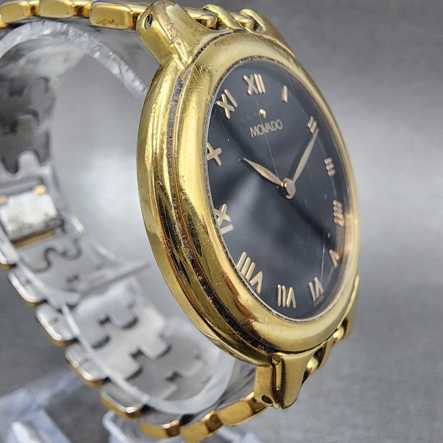 Movado Watch Men 35mm Black Dial Gold Tone Round 87.A2.873 New Battery