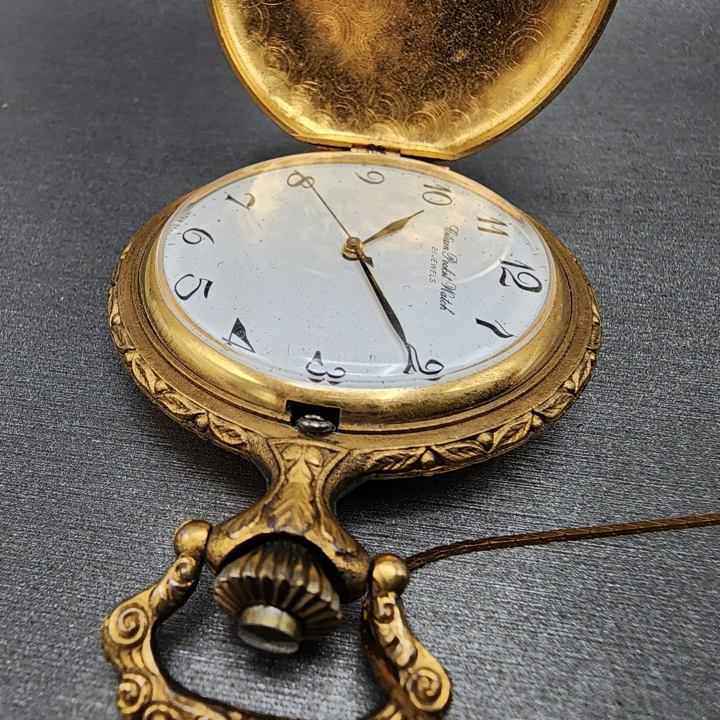 Citizen Pocket Watch Men 48mm White Dial Gold Tone Manual 0200-028853 Runs PARTS