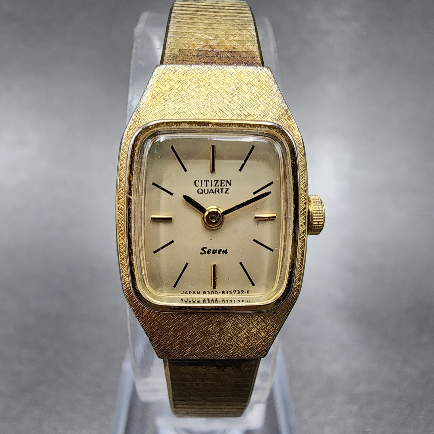 VTG Citizen Seven Watch Women 16mm Champagne Dial Gold Tone Rectangle New Batt