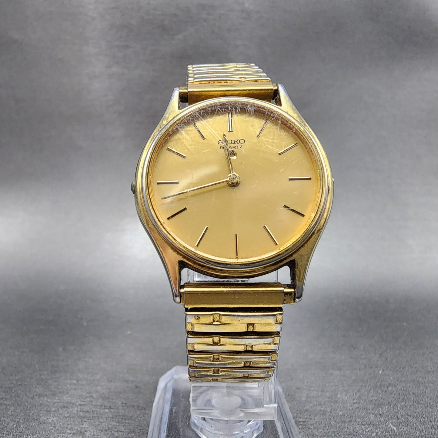 Seiko Alarm Watch Men 32mm Gold Dial Gold Tone Round READ!!!! 5C20-6009 New Batt