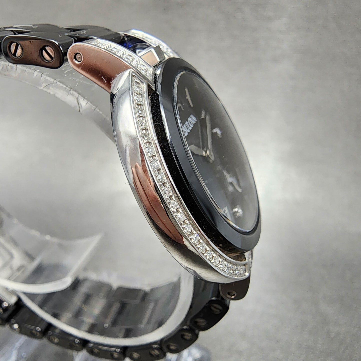 Bulova Rubaiyat Watch Women 35mm Black Dial Black Ceramic Diamond Bezel 98R266
