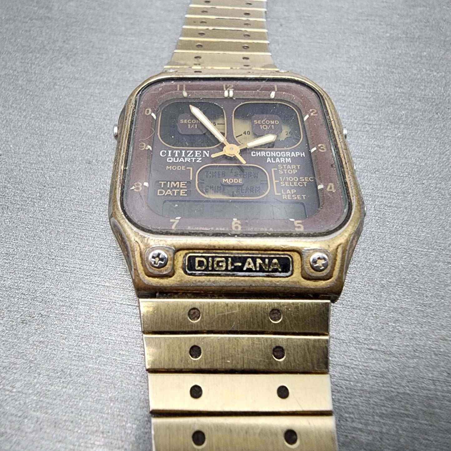 Citizen Robot Face Watch Men 32mm Brown Dial Gold Tone Rectangle 8943 PARTS