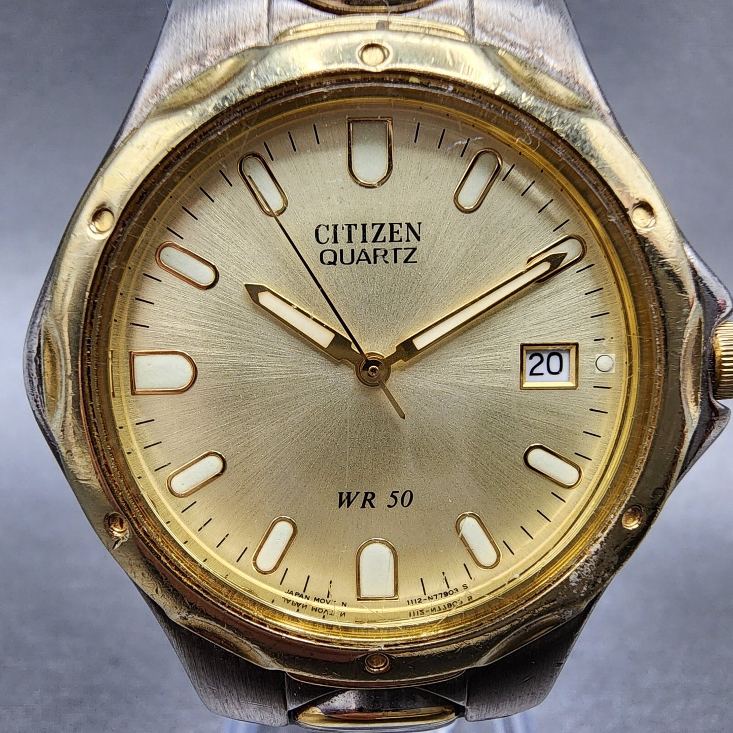 Citizen Watch Men 36mm Champagne Dial Two Tone Date Round 1112-S68334 New Batt
