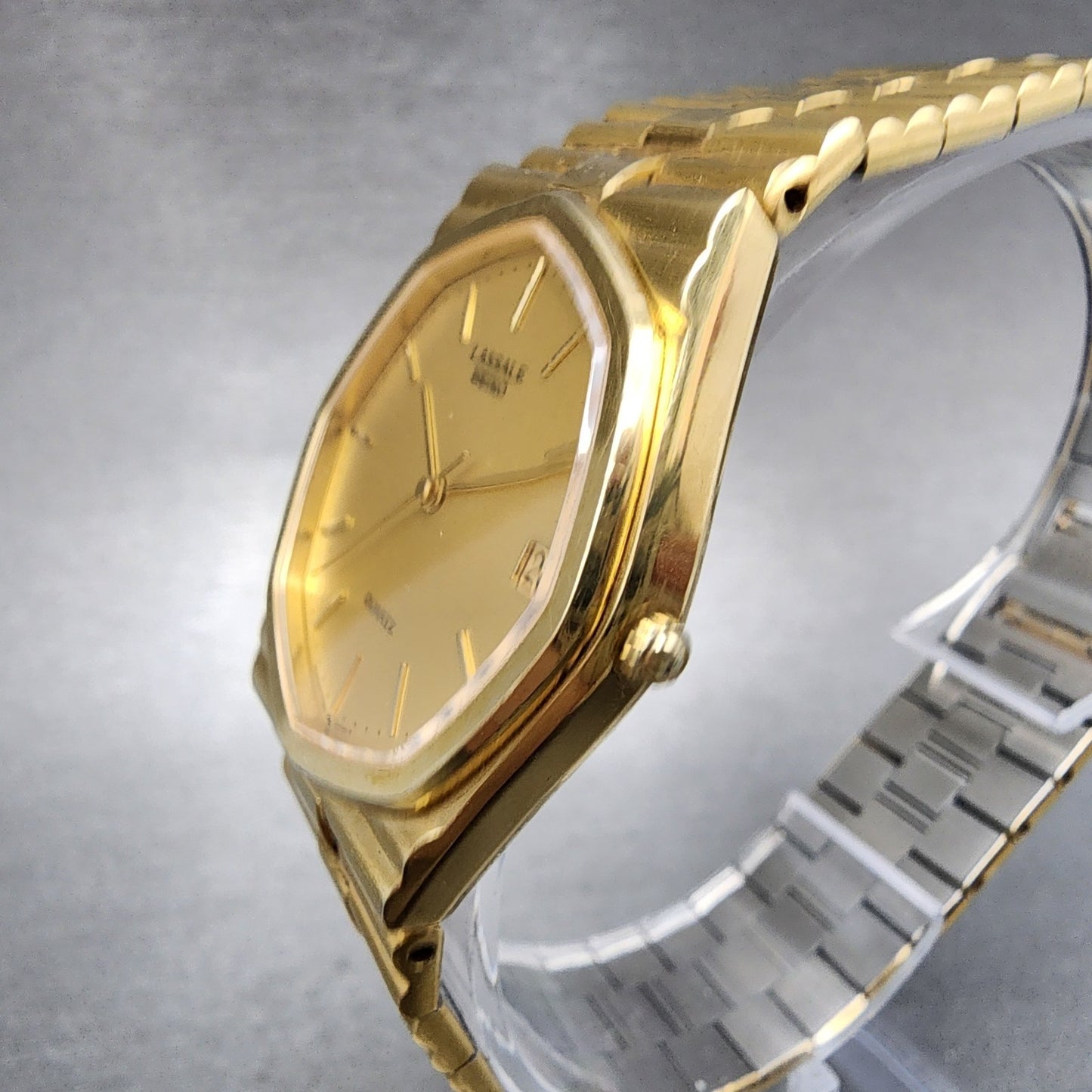 Seiko Lassale Watch Men 32mm Champagne Dial Gold Tone Date 7752-5019 New Battery