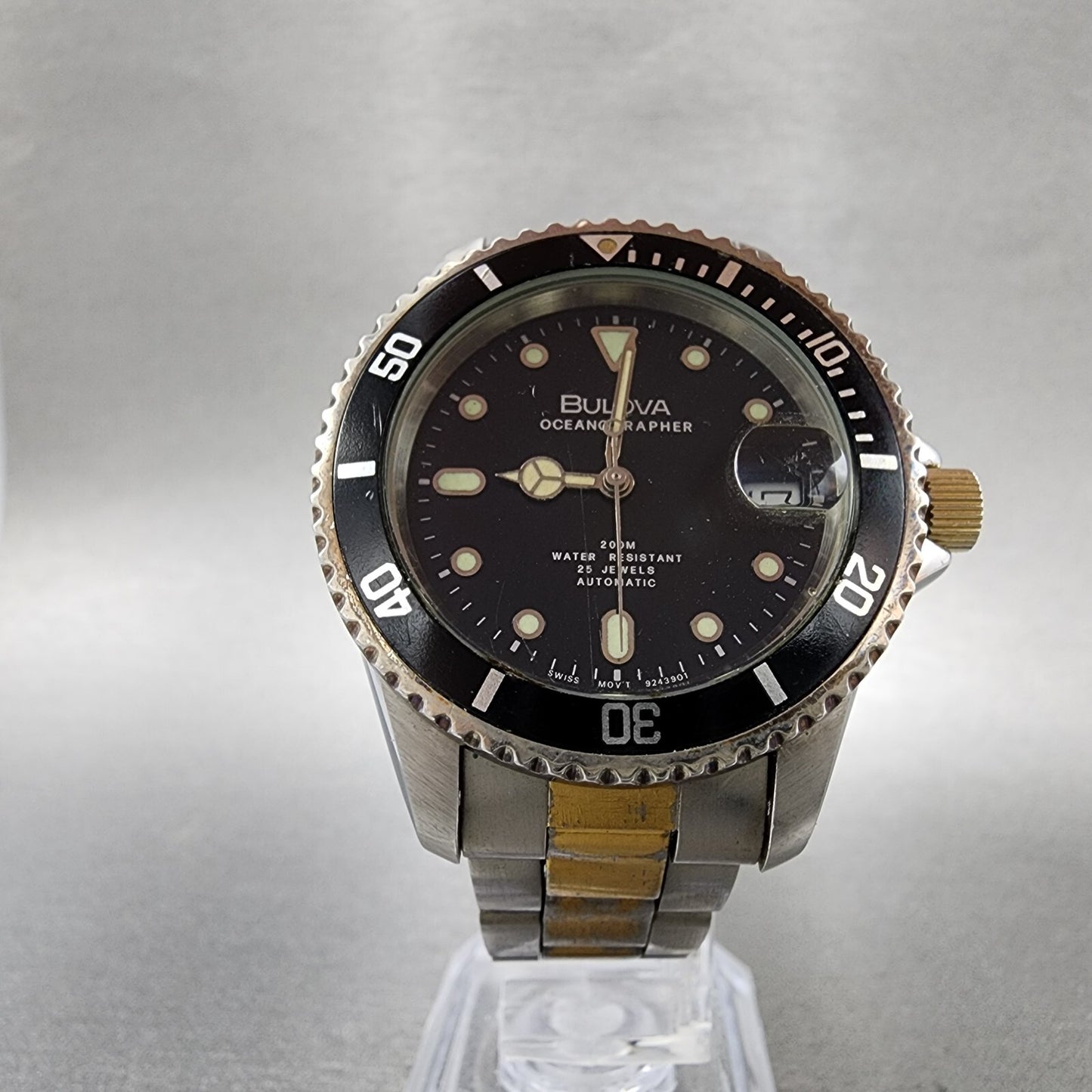 Bulova Oceanograph Automatic Watch Men 37mm Black Dial Two Tone 9243901 ETA PART
