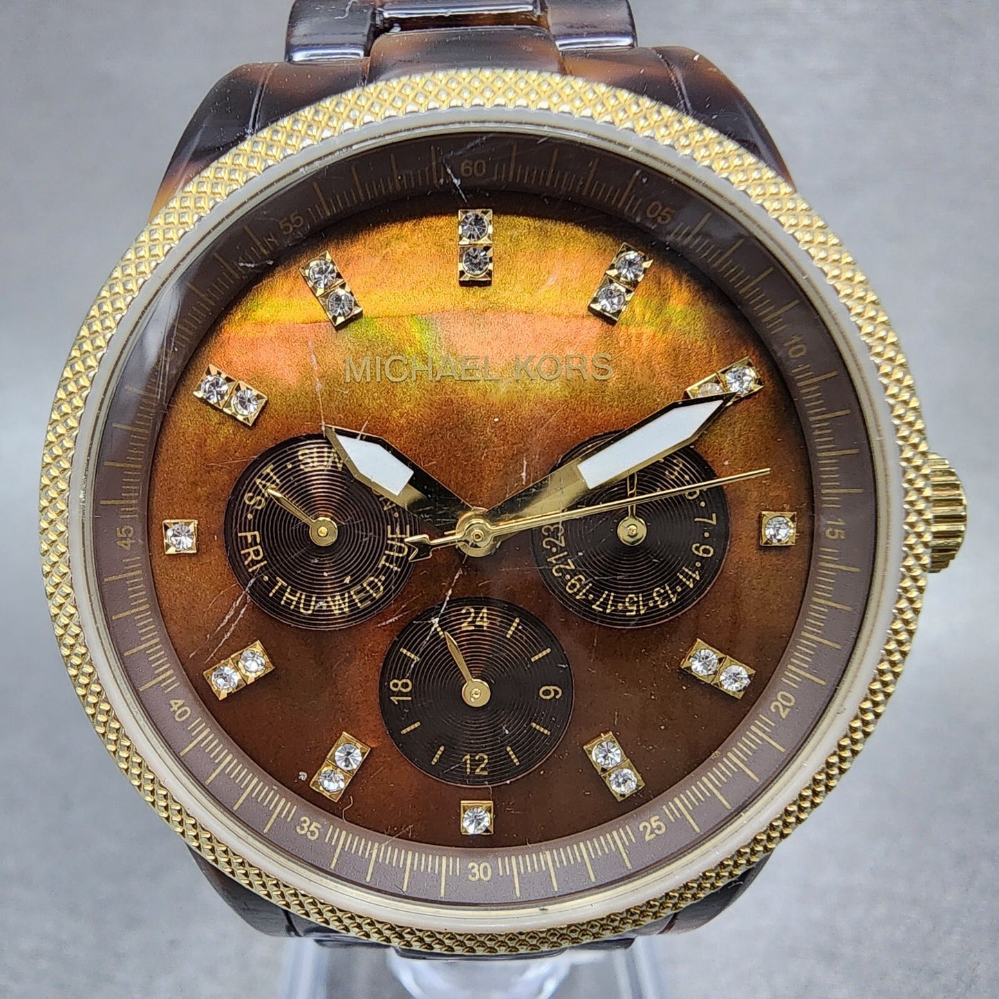 Michael Kors Jet Set Watch Women 37mm Brown MOP Dial Tortoise MK-5038 New Batt