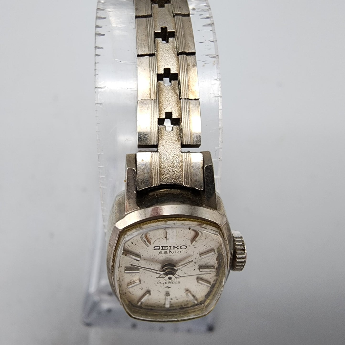 VTG Seiko Salvia Watch Women Palladium Plated Silver Dial 15mm Manual Wind Runs