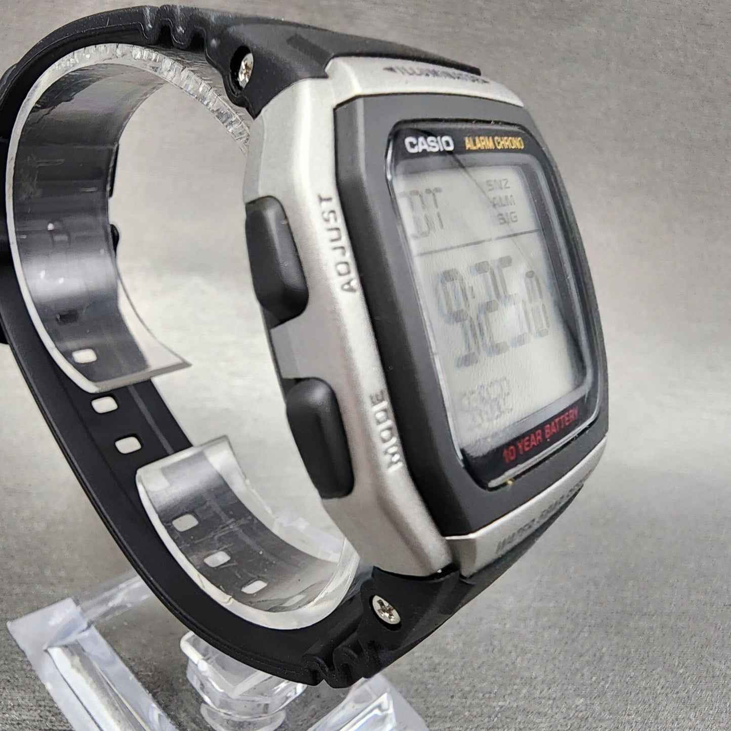 Casio W-96H Watch Men 36mm Digital Silver Tone Alarm Chrono Rectangle New Batt