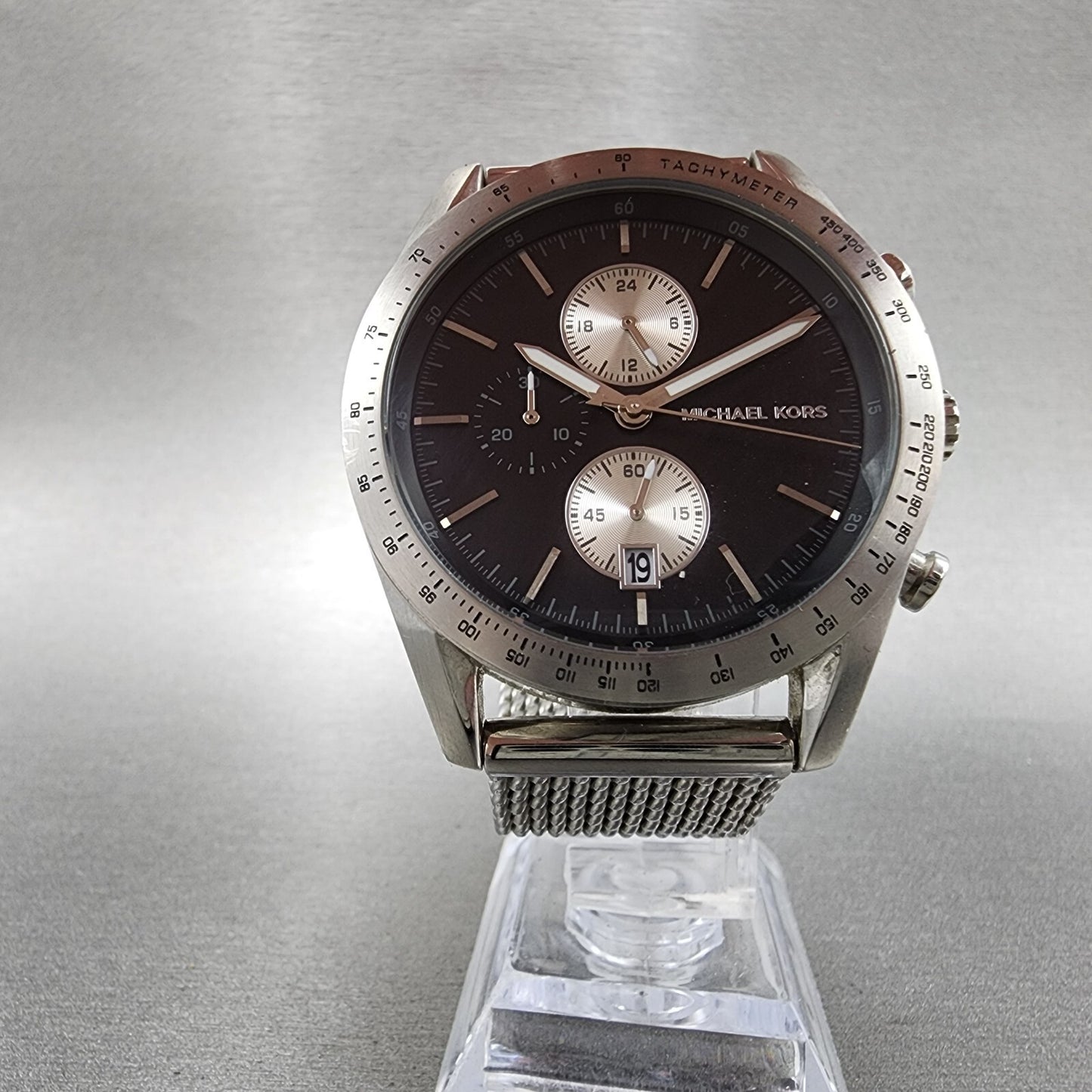 Michael Kors Accelerator Chronograph Watch Men 42mm Black Dial Steel New Battery