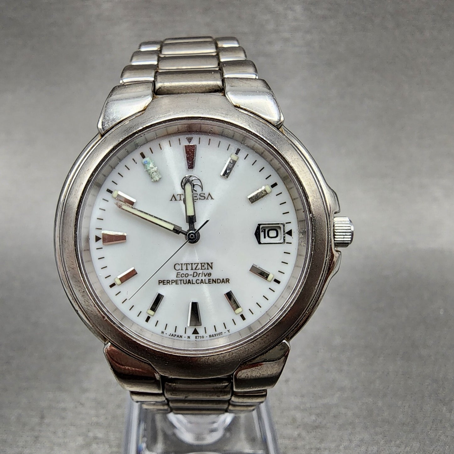 Citizen Attesa Eco-Drive Watch Men 36mm White Dial Titanium Date Perpetual Cal