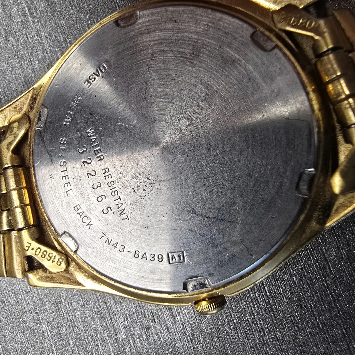 Seiko Watch Men 35mm Gold Dial Gold Tone Daydate Round 7N43-8A39 New Battery VTG10