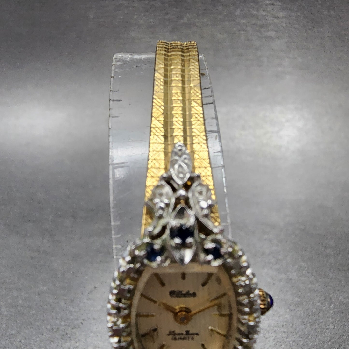 Lucien Piccard Dufonte Watch Women 16mm Champagne Dial Gold Tone Sapphire Bezel