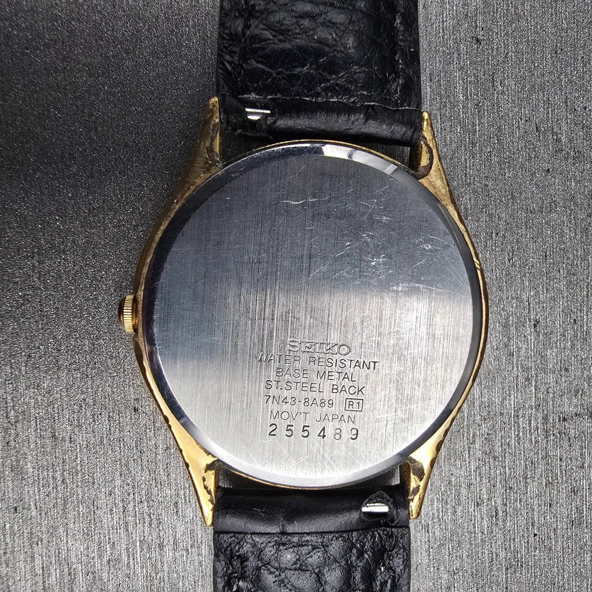 Seiko Watch Men 34mm Champagne Dial Gold Tone Daydate Round 7N43-8A89 New Batt X10