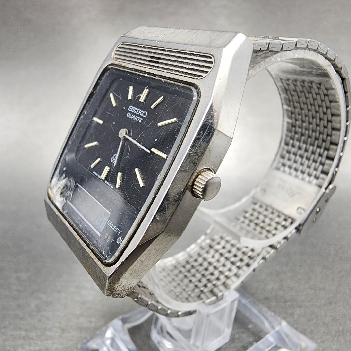 VTG Seiko Analog Digital Watch Men 32mm Black Dial Silver Tone H259-501A PARTS