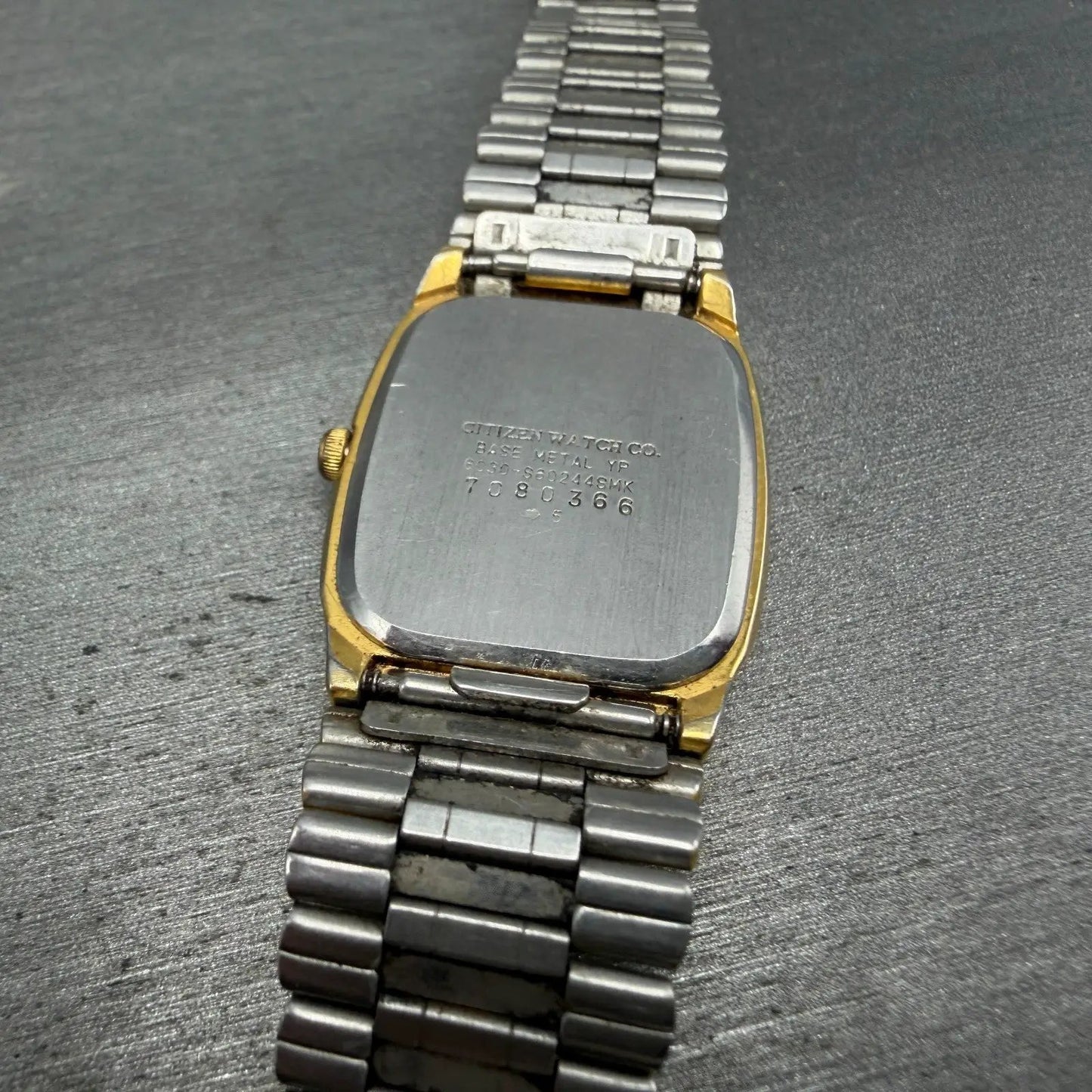 Citizen CQ Tank Watch Men 26mm Black Dial Gold Tone Rectangle 6030-S60244 PARTS15