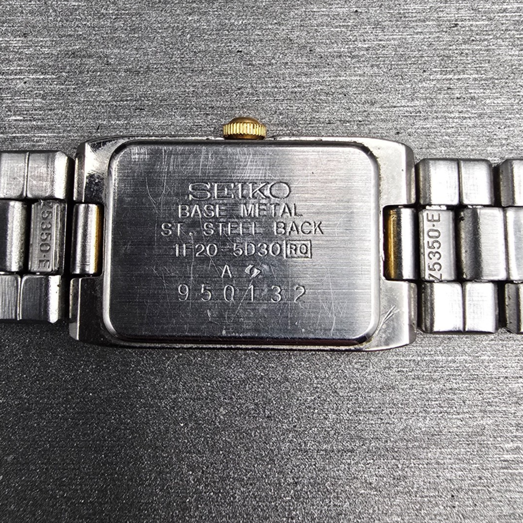 Seiko Watch Women 14mm Champagne Dial Two Tone Rectangle 1F20-5D30 New Battery10