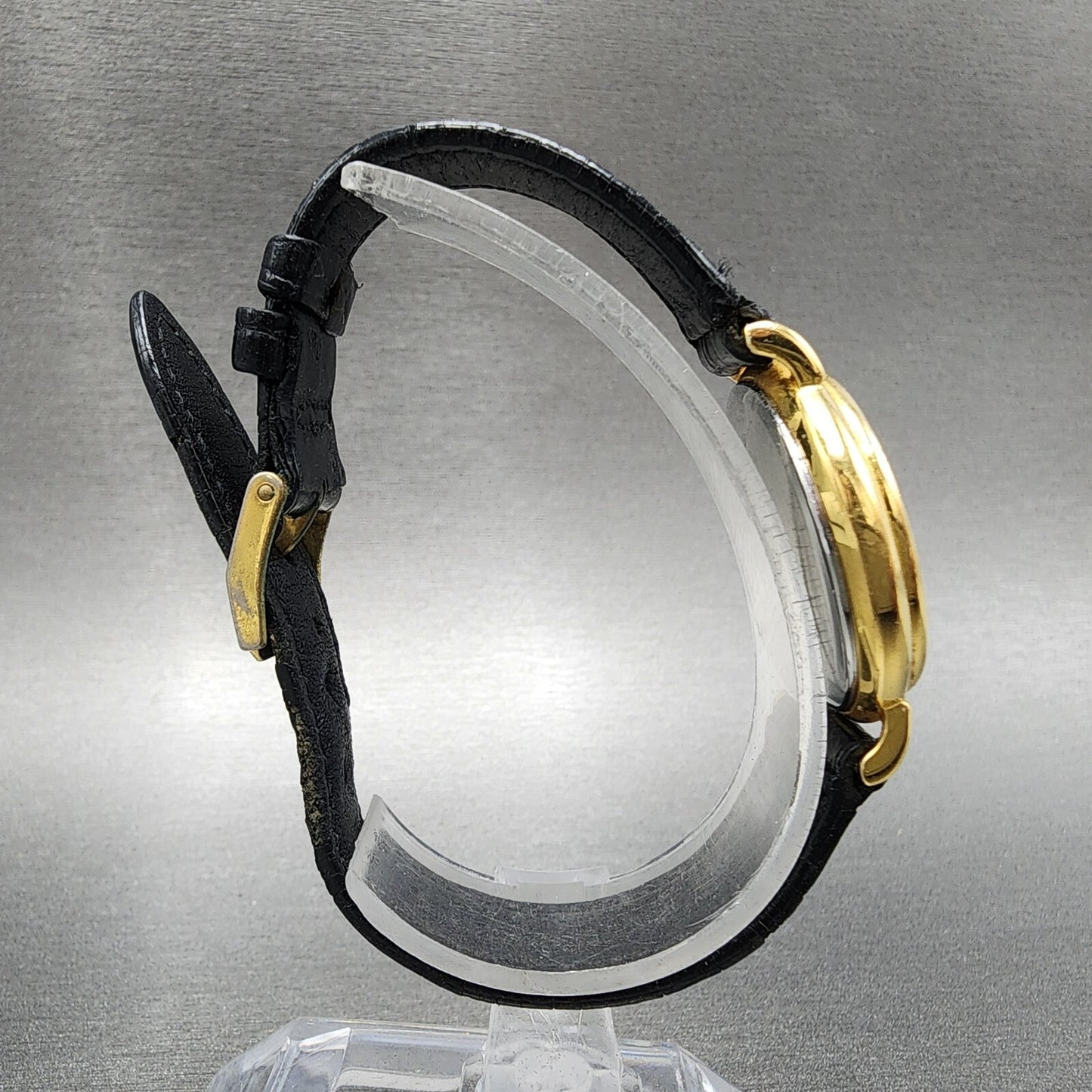 Movado Watch Women 28mm Black Dial Gold Tone Round 87.66.835 New Battery VTG