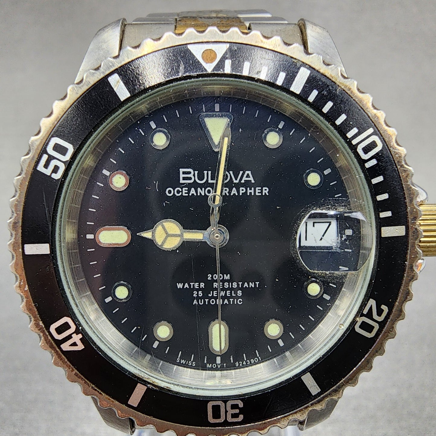 Bulova Oceanograph Automatic Watch Men 37mm Black Dial Two Tone 9243901 ETA PART