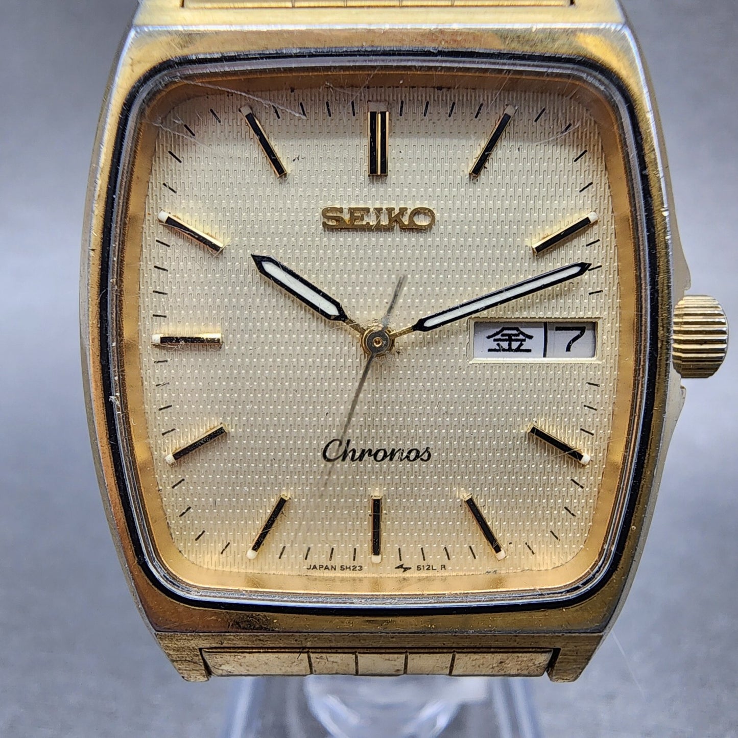 Seiko Chronos Watch Men 30mm Champagne Dial Gold Tone Daydate 5h23-5110 New Batt