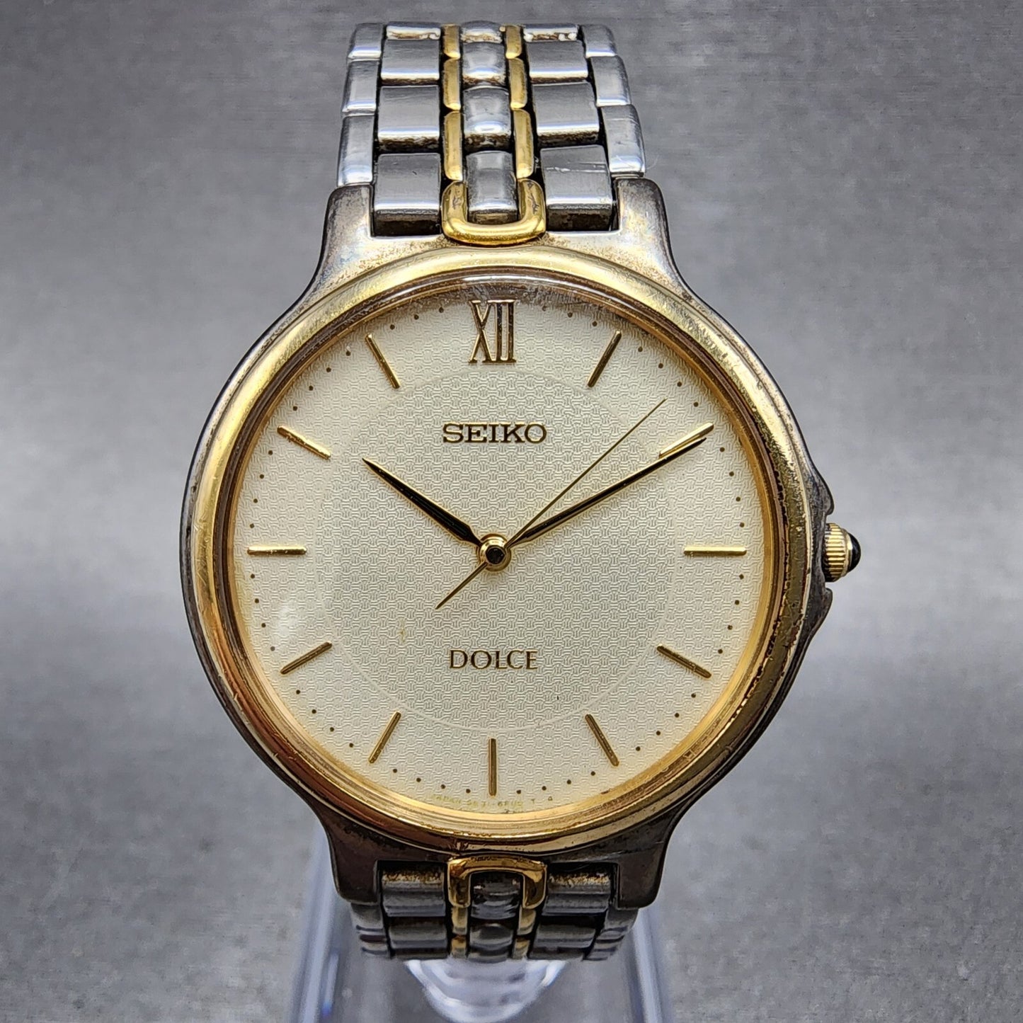 Seiko Dolce Watch Men 31mm White Dial Twotone Round 5e31-6e70 New Battery