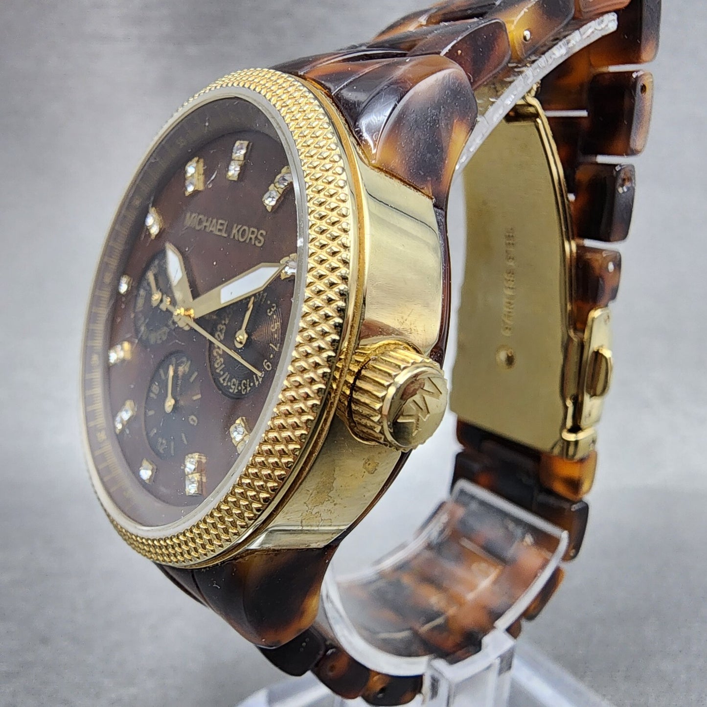 Michael Kors Jet Set Watch Women 37mm Brown MOP Dial Tortoise MK-5038 New Batt