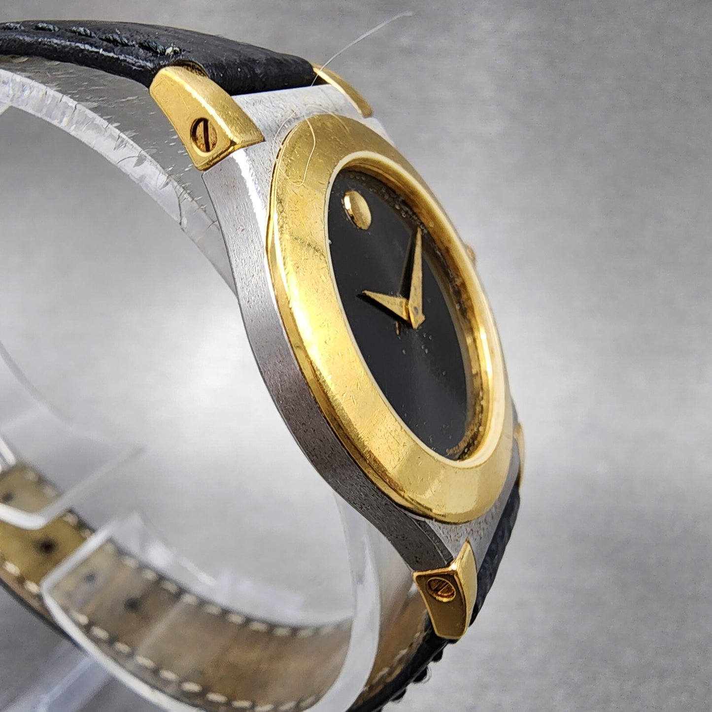 Movado Museum Watch Women 28mm Black Dial Two Tone Round NO Crystal New Battery